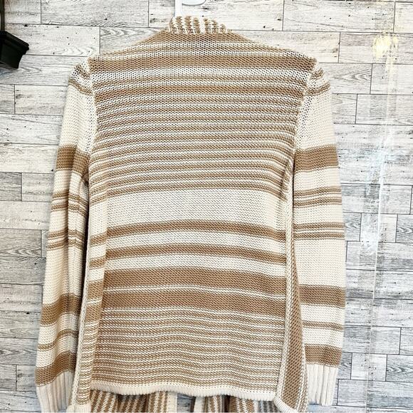 ANN TAYLOR FACTORY Taupe and Ivory Striped Cardigan, M - Picture 7 of 9